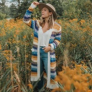 Lovestitch Dawn Striped Chevron yellow brown blue Cardigan